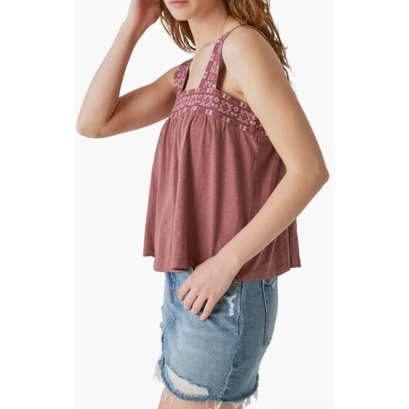 LUCKY BRAND Women's NORDSTROM Embroidered Swingy Wide Strap Rose Cropped Tank - Picture 8 of 10